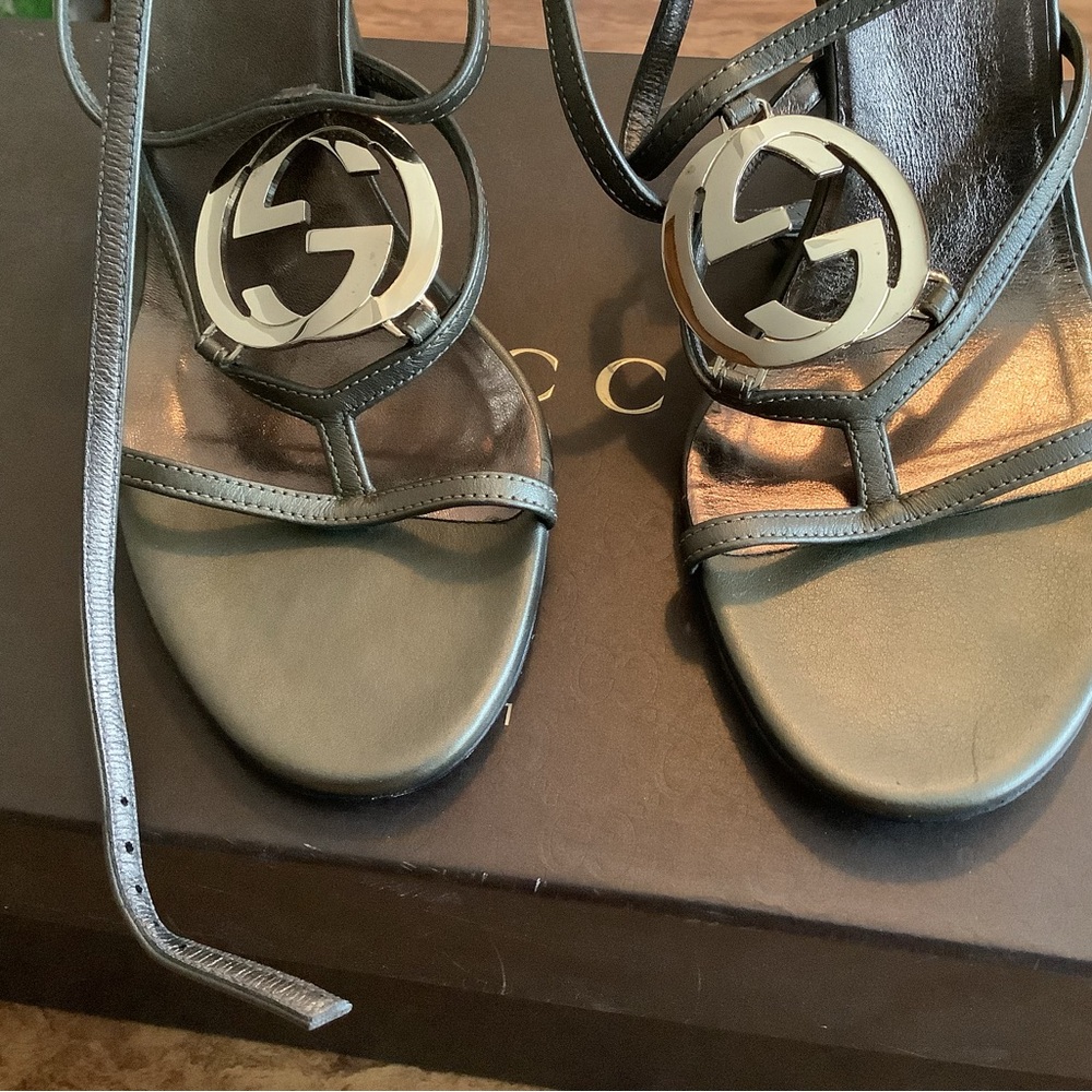 Gucci Black Strappy Heels with Logo Accent
